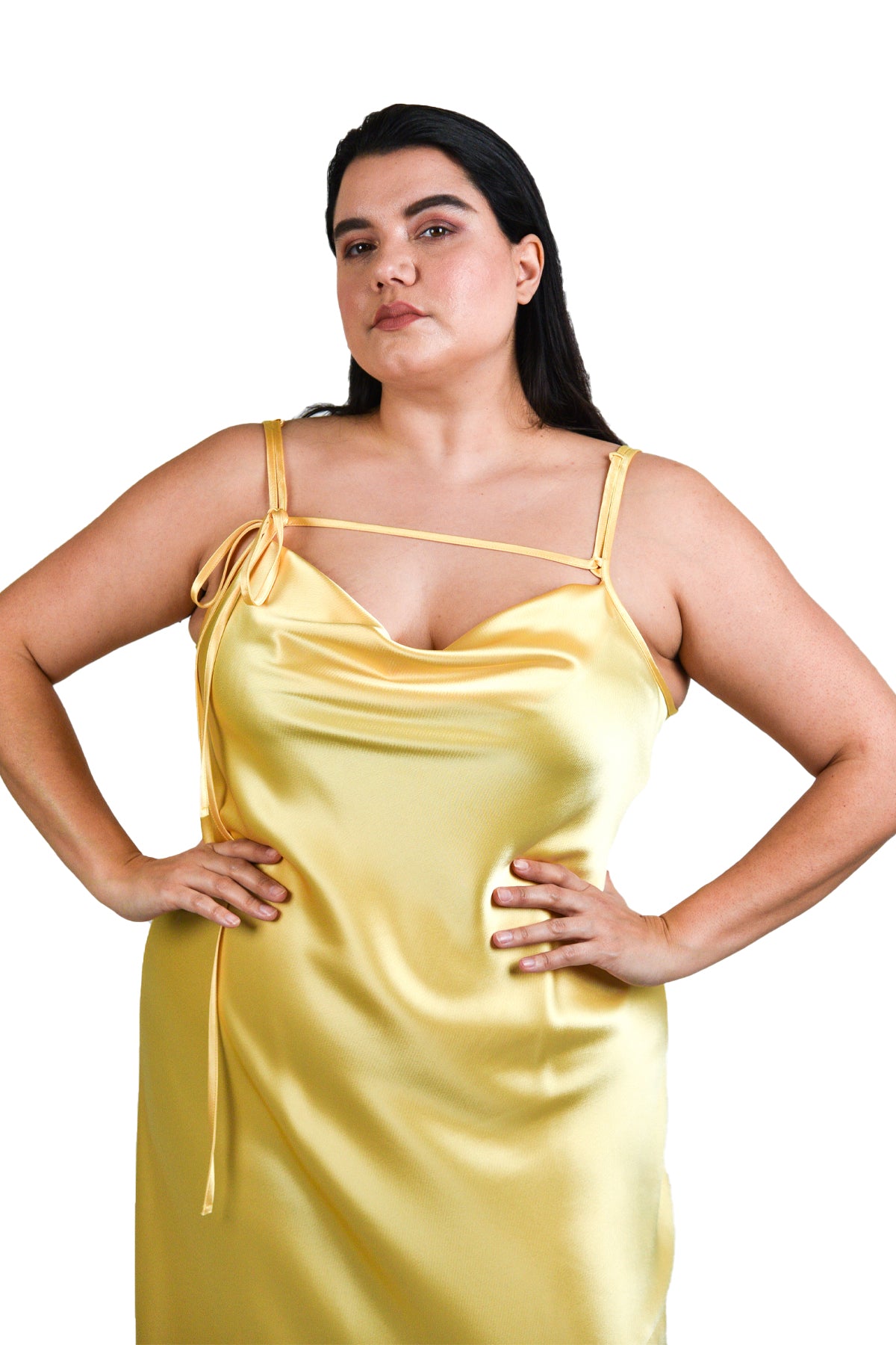 The Tie Up Mini Bias Slip Dress Yellow