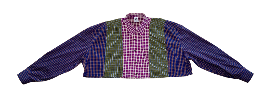 The Vintage Point - Cropped Button Down Shirt - Plum Multi Plaid