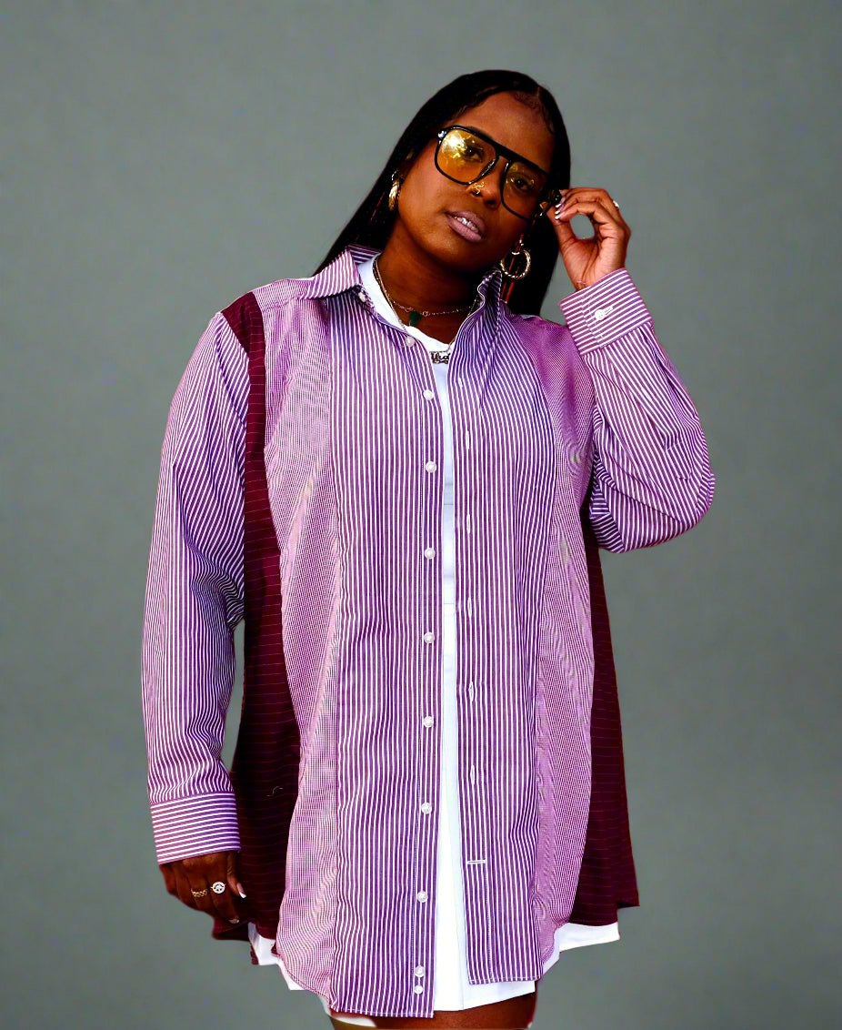 The Vintage Point -  Oversized Button Down Shirt - Red