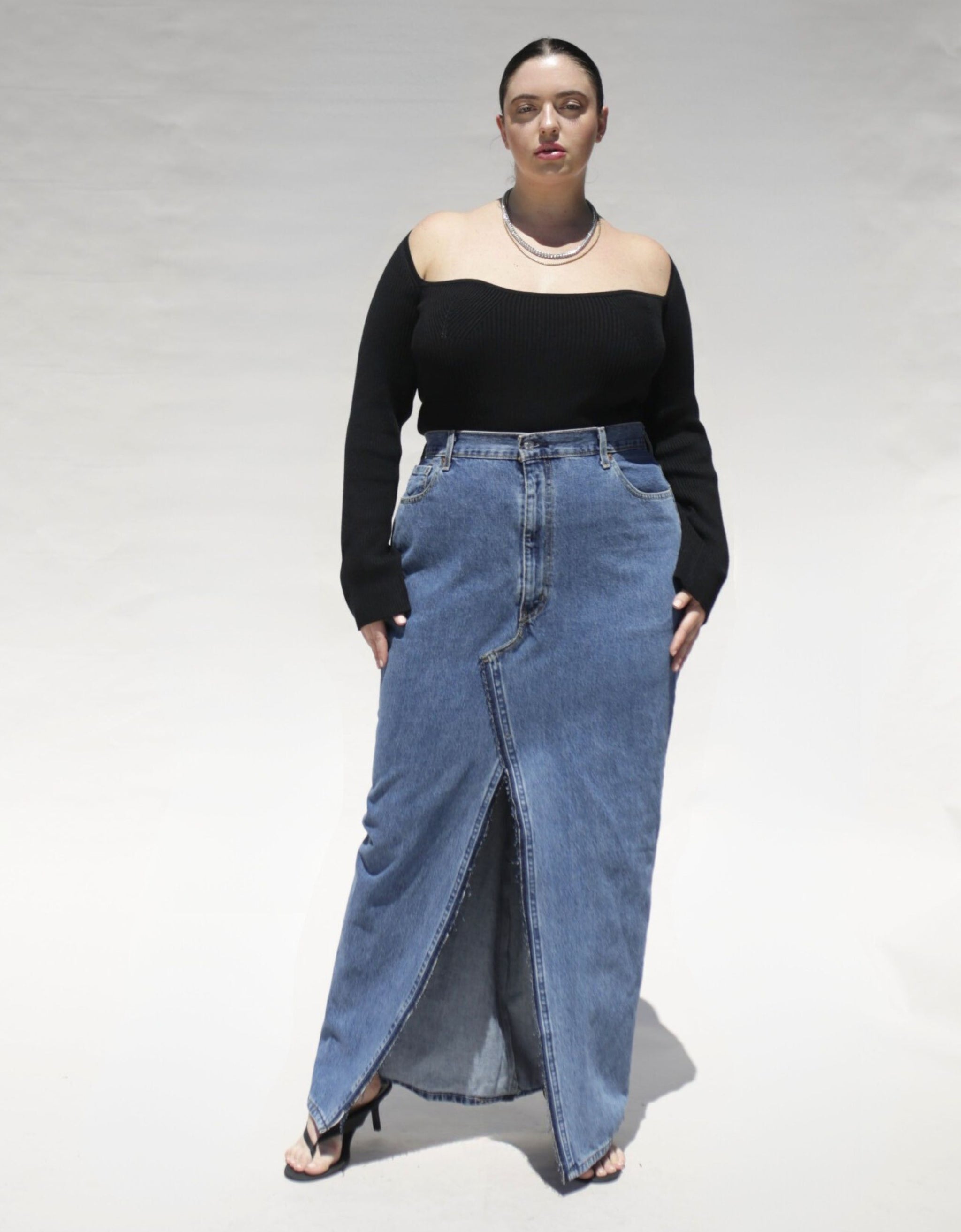 Deconstructed Reconstructed Denim Maxi Slit Front Skirt – Baacal