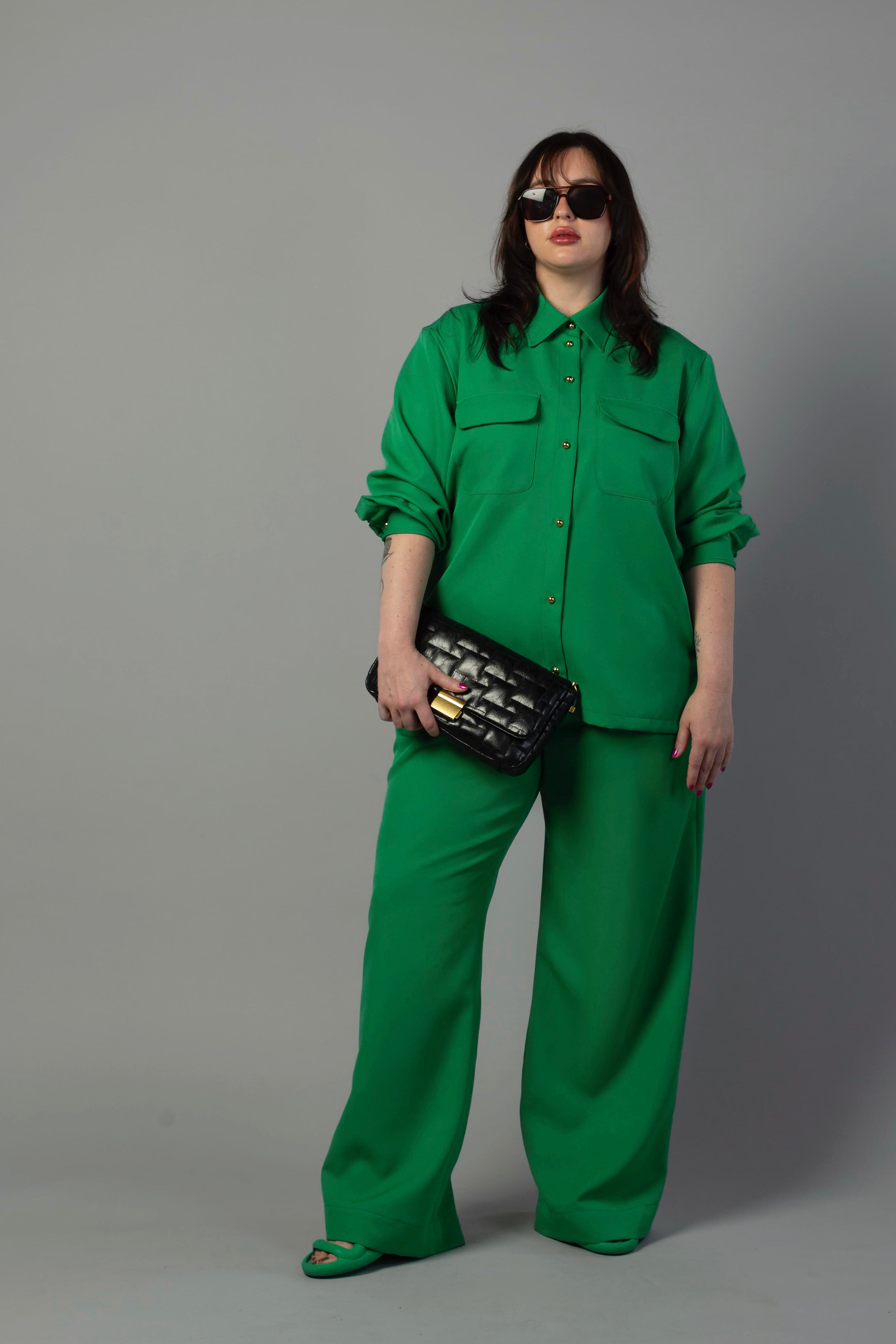 Riley Wide Pajama Style Pant- Green