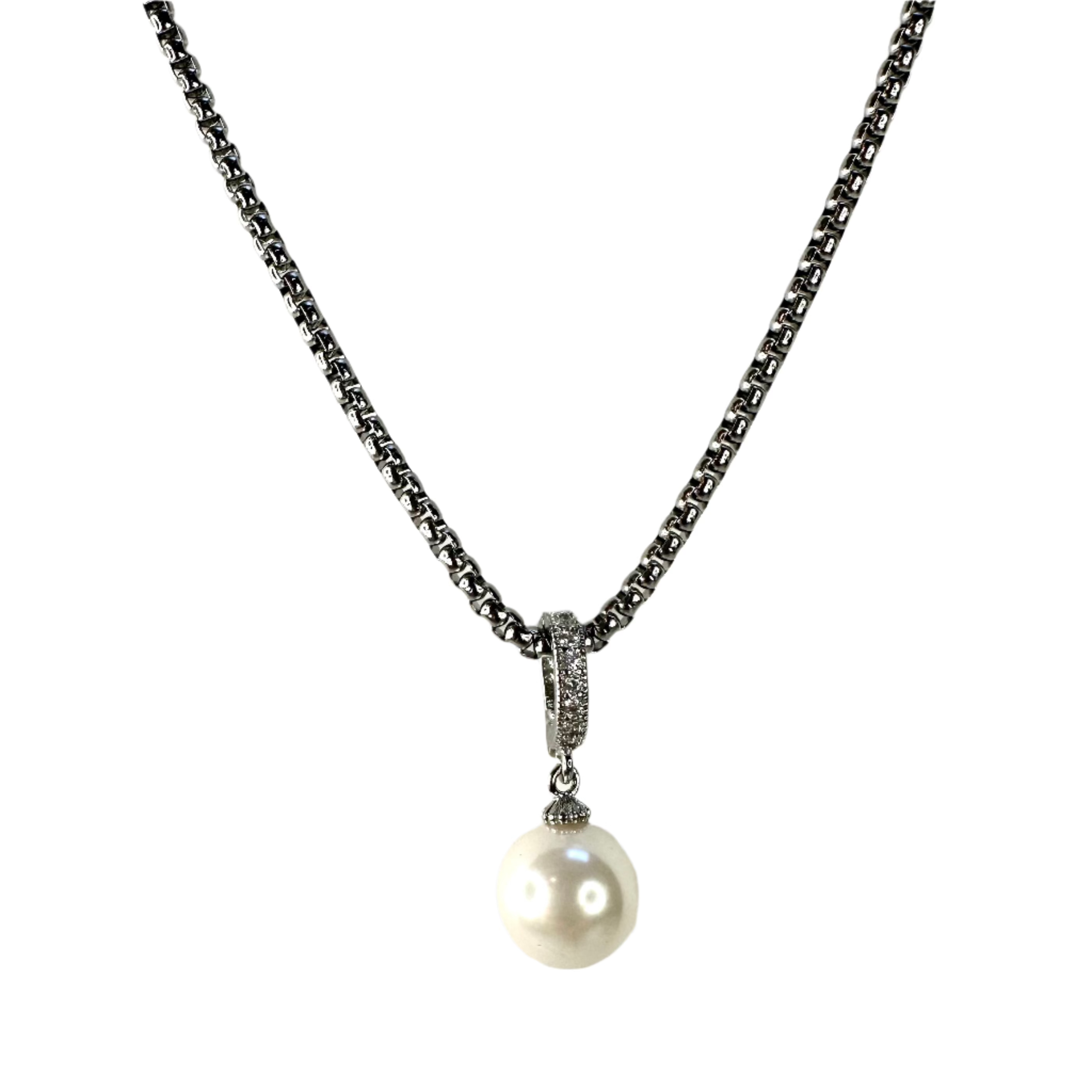 Pearl Charm Necklace- Silver