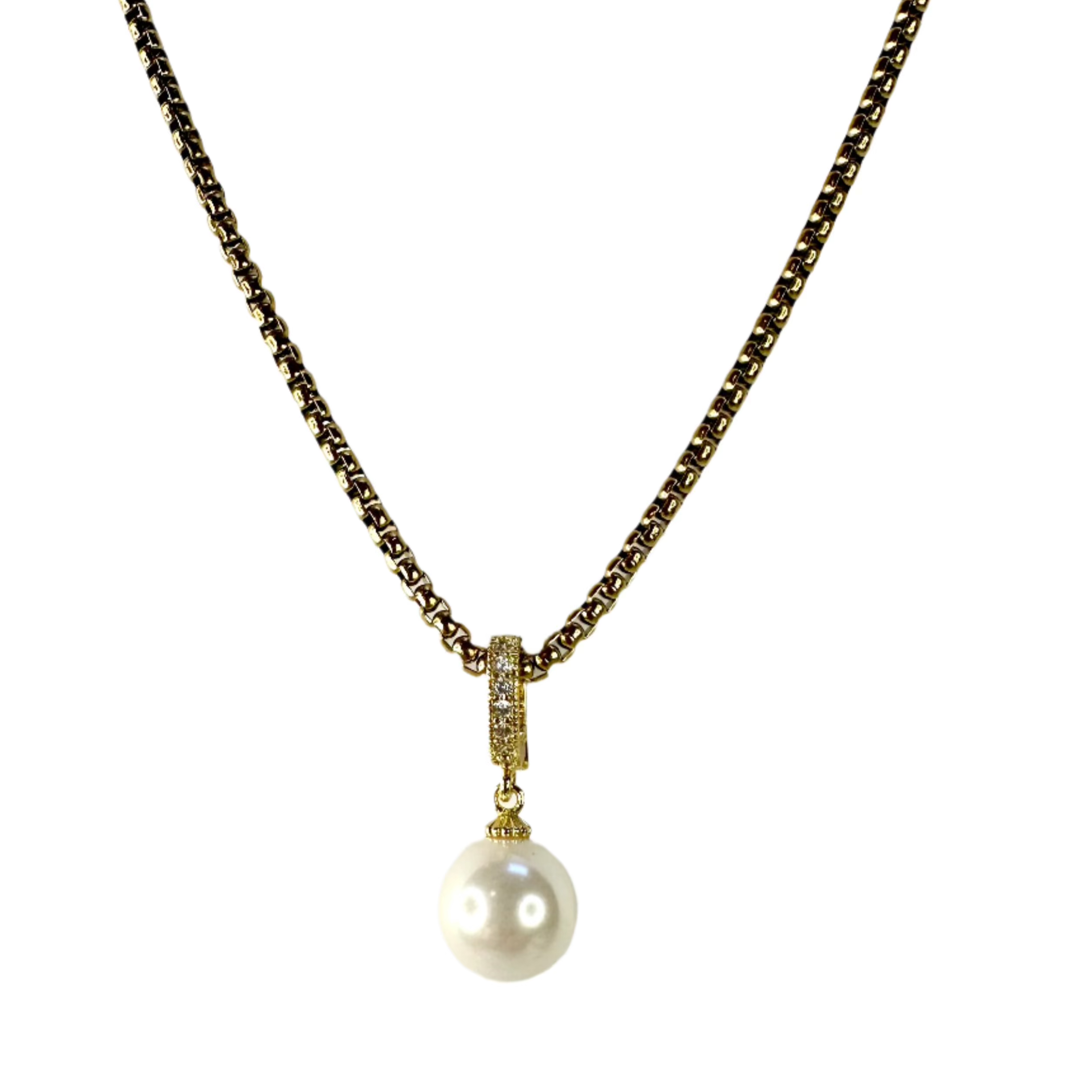 Pearl Charm with Diamontte Clip - Gold