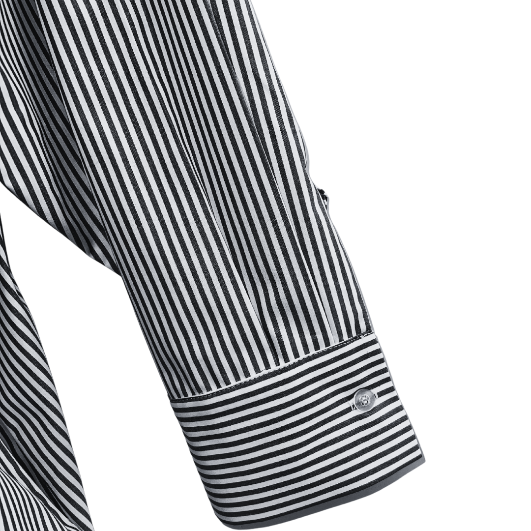 Mia Shirtdress Black Pinstripe Sleeve Close Up