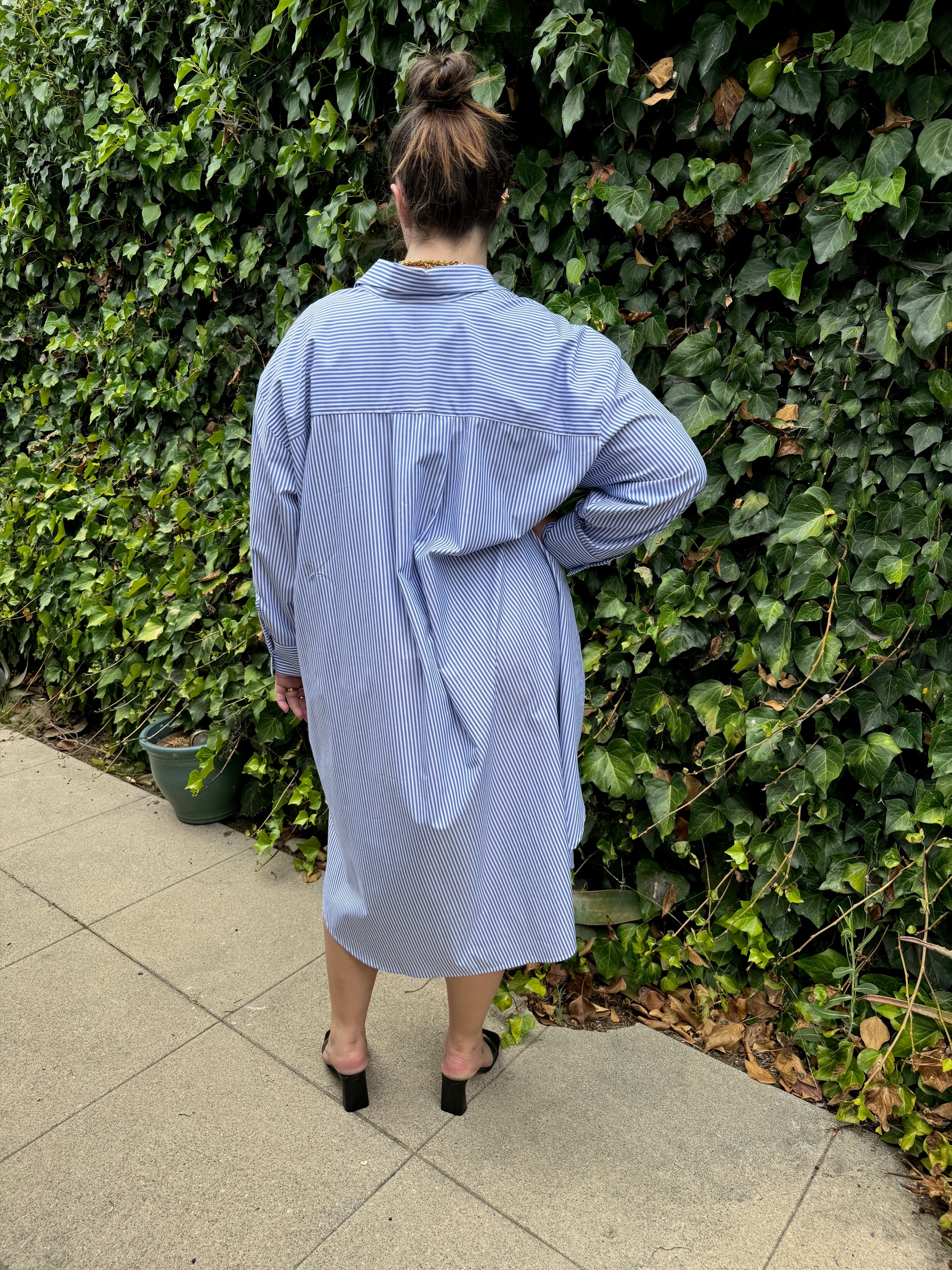 Mia Oversized Shirt Dress- Blue Pinstripe