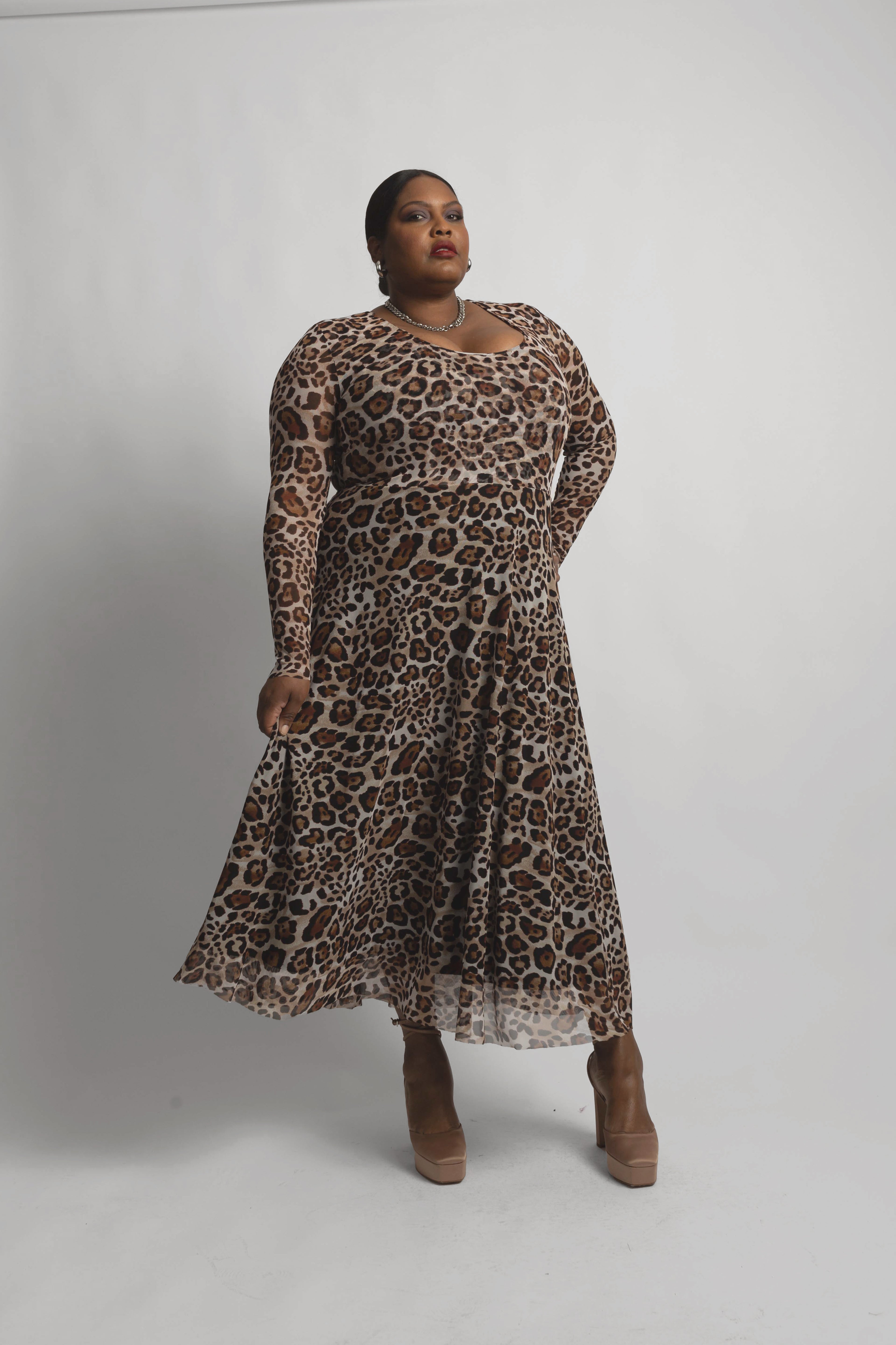 Mesh leopard print dress best sale