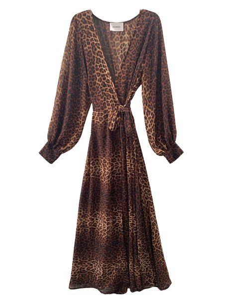 Cami NYC - L - The outlet Carla Animal Silk Chiffon Maxi Dress Leopard Print Brown $363