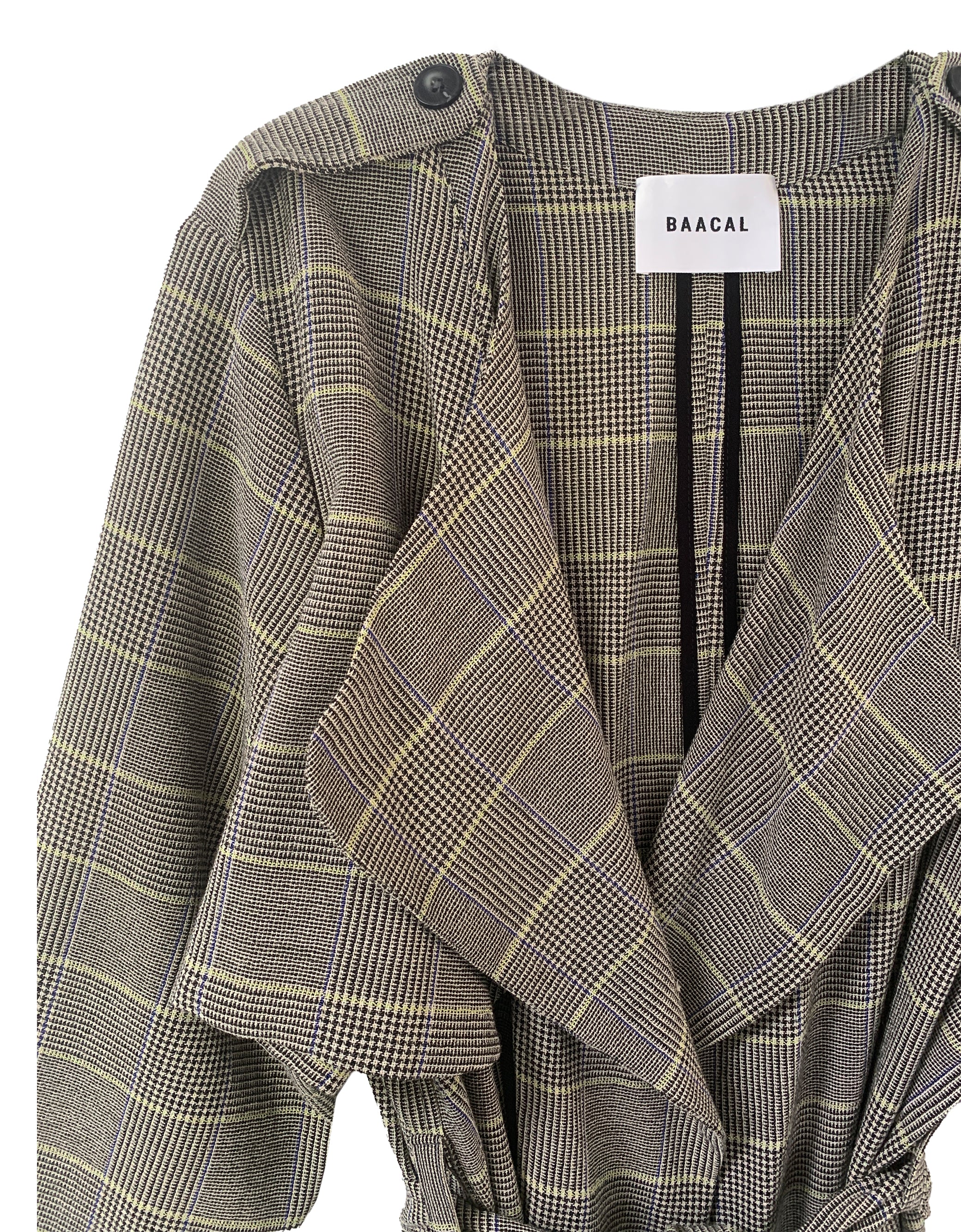 plaid trench detail view