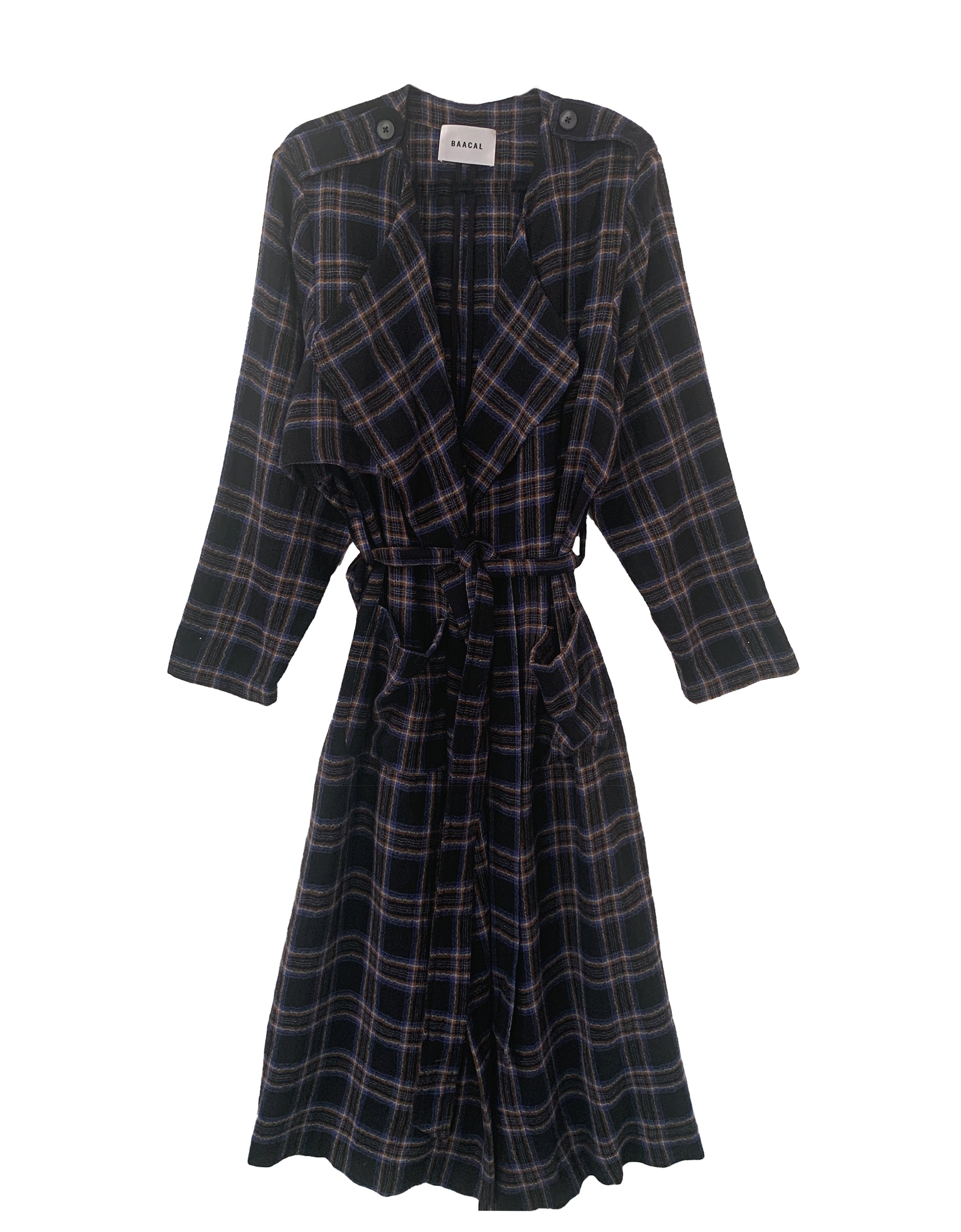 plaid trench front view