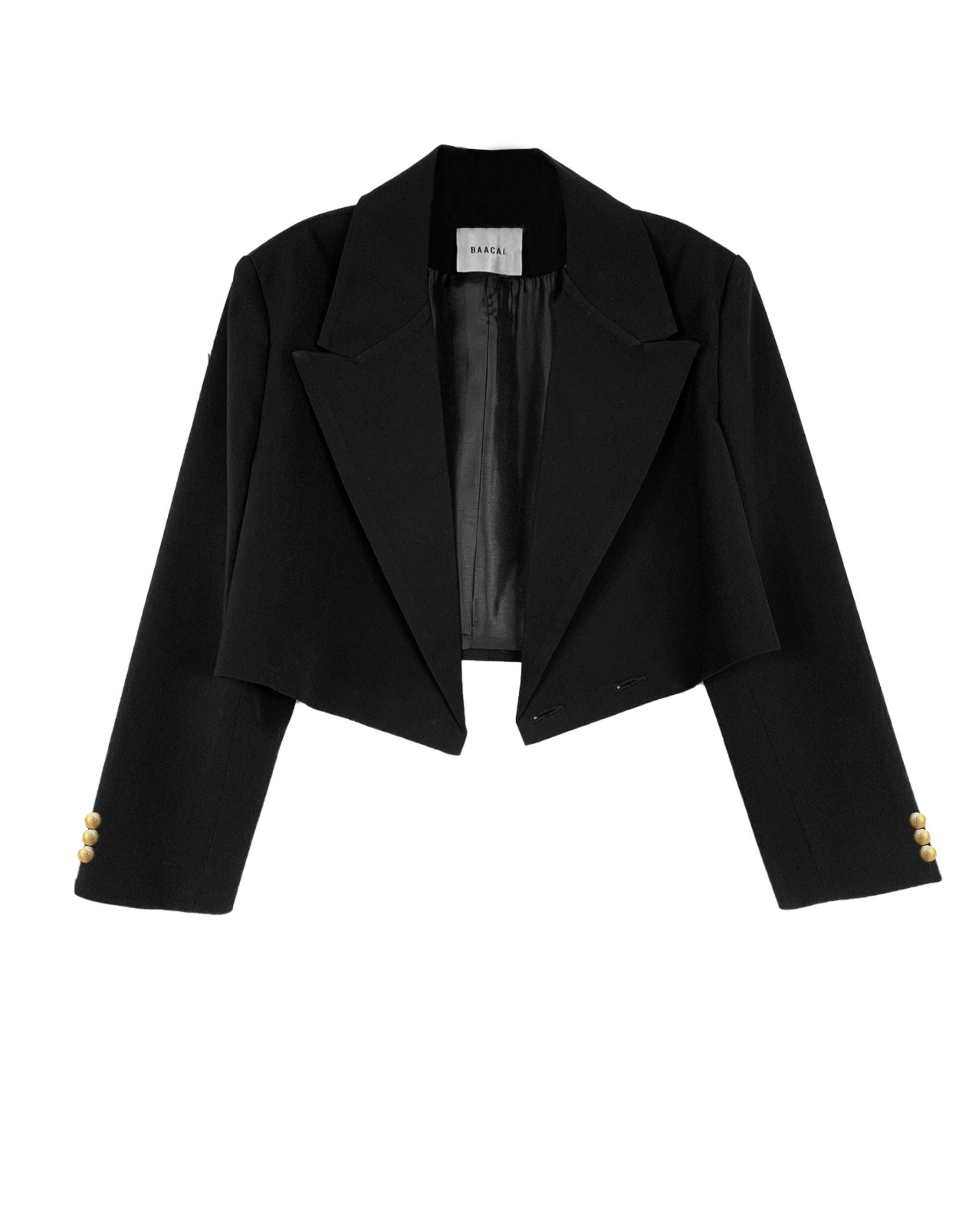 Cropped Blazer - Black Gold Buttons