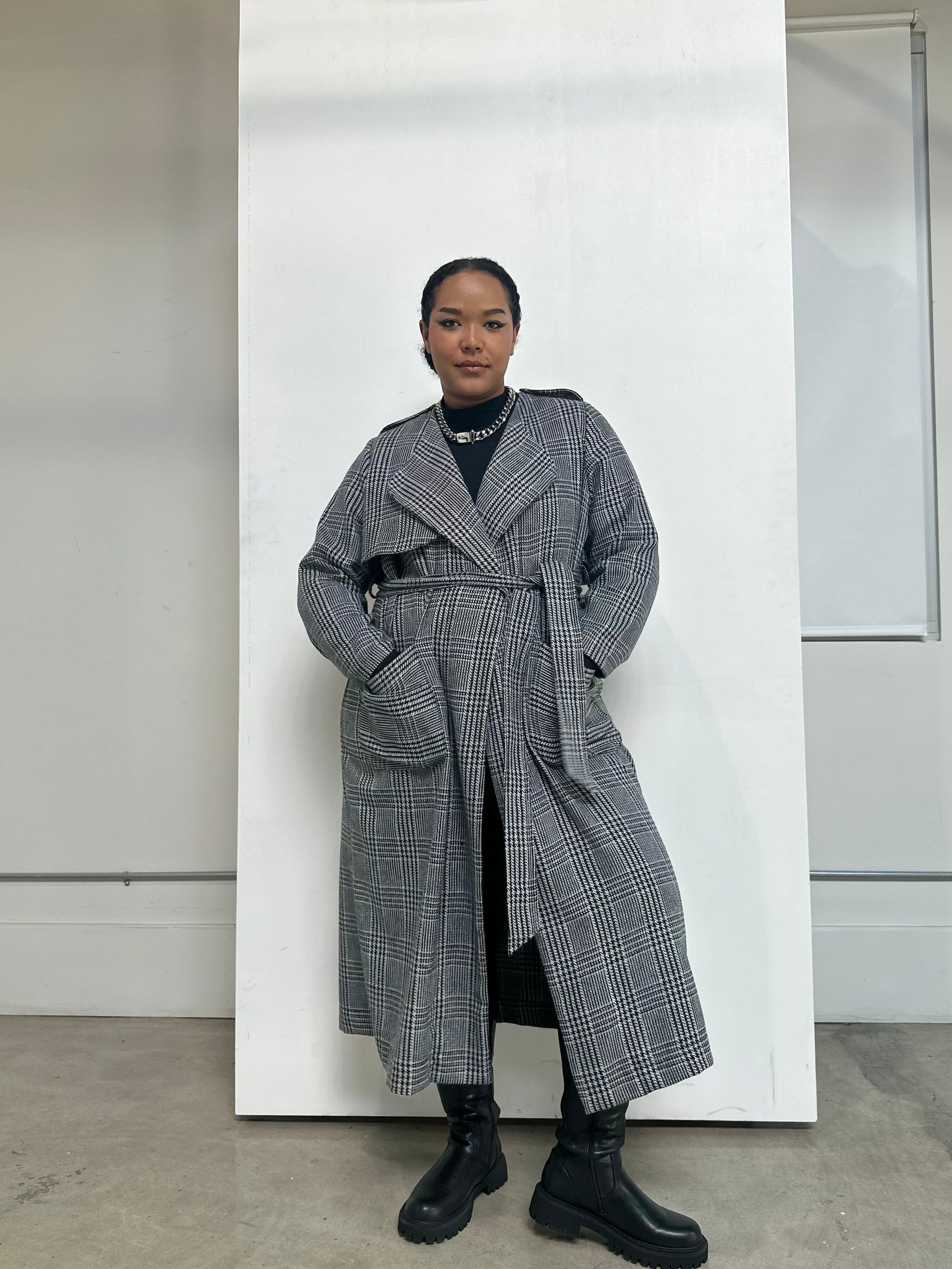 model wearing the coat
