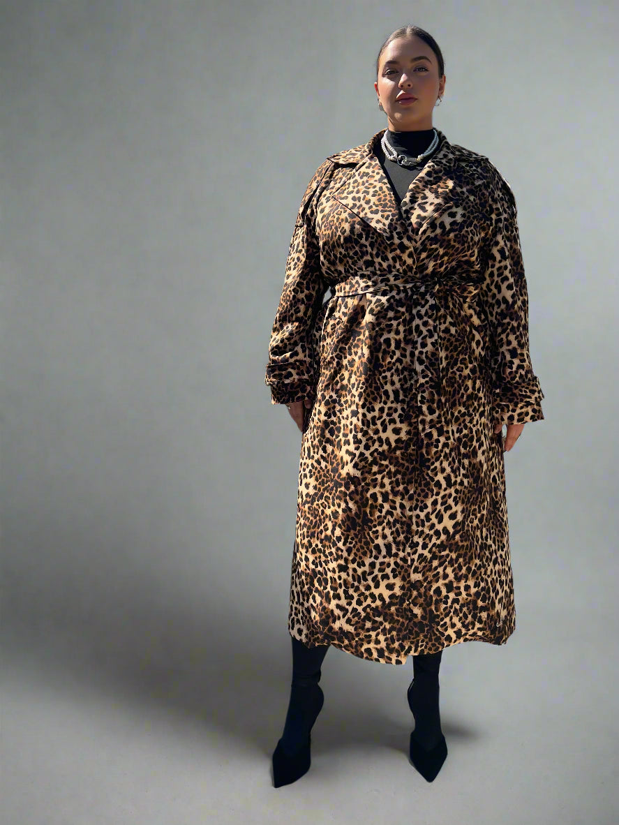 Aria Double Breasted Trench- Leopard