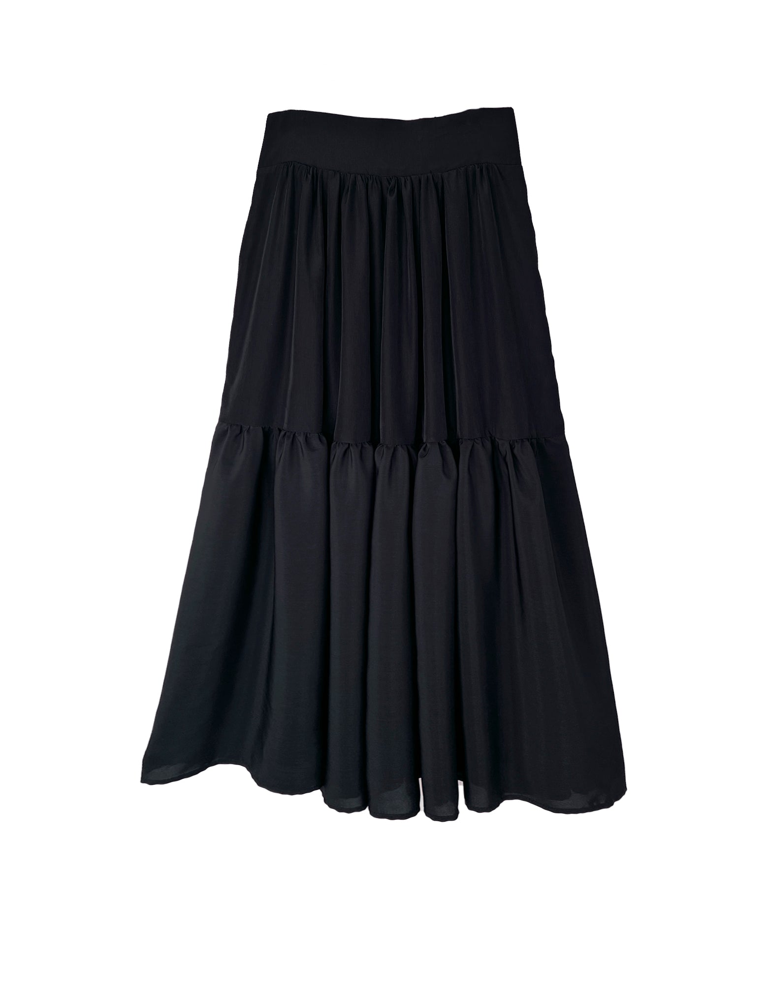 Nelina Tiered Skirt- Black Matte Satin