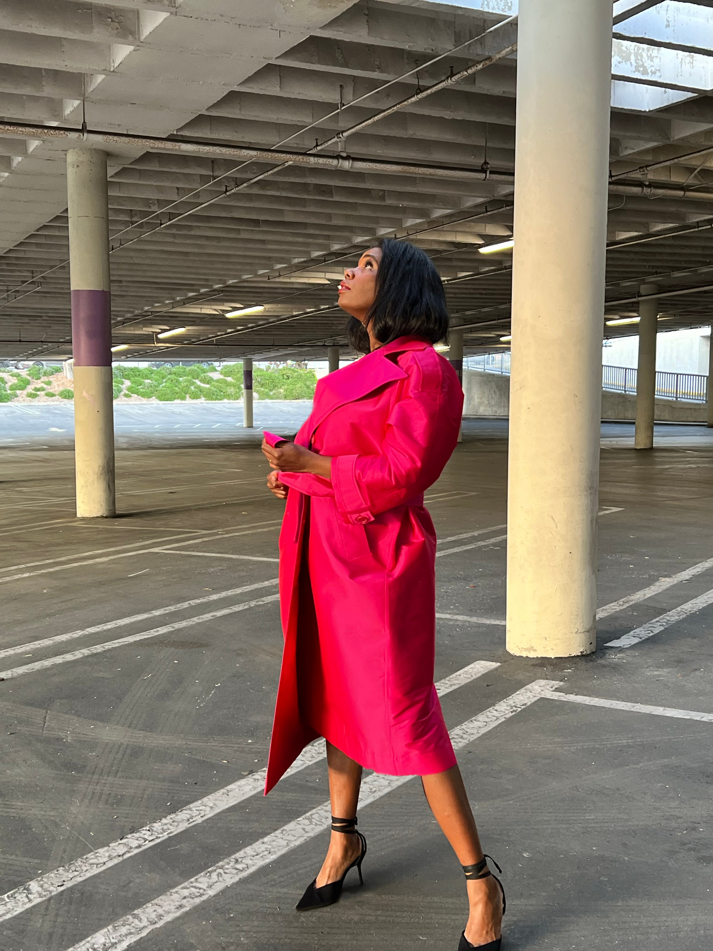 Modern Classic- Taffeta Trench Hot Pink Fuchsia